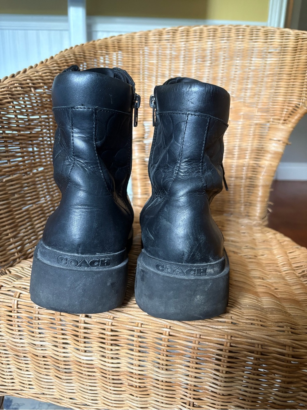 Coach Black Lace-Up Combat Boots with Side Zipper - Picture 4 of 8